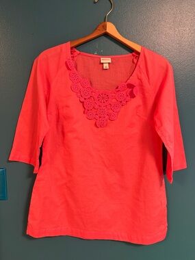 Merona Coral Pink Crochet-Trim Tunic Top